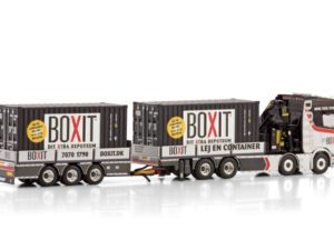 BOXIT; SCANIA S HIGHLINE CS20H-RIGAD PLATLAGBAR 8X2 TAGAXEL PLATLAGSTRAILER – 3 AXLAR MED PALFINGER PK 92002 SH + 2X 20FT CONTAINER