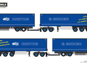 HARTOG & BIKKER; VOLVO FH5 GLOBETROTTER RIGED CURTAINSIDE TRUCK 6X2 TAG AXLE CURTAINSIDE TRAILER – 3 AXLE + DOLLY LOW