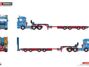 G. van Doesburg; SCANIA 4-SERIEN PLATTA TAK 6X2 TWIN STYR-HALVHJUL BRUNN LÅGLASTARE – 4 AXLAR