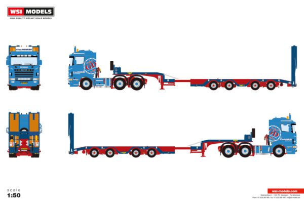 G. van Doesburg; SCANIA 4-SERIEN PLATTA TAK 6X2 TWIN STYR-HALVHJUL BRUNN LÅGLASTARE - 4 AXLAR - Bild 2