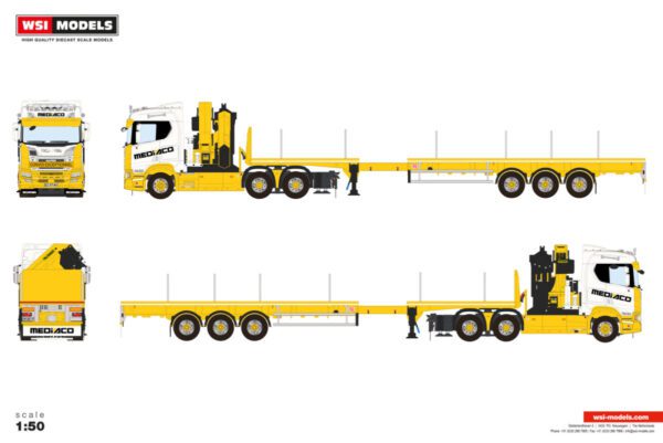 Mediaco; SCANIA R NORMAL CR20N 6X4 FLATBED TRAILER - 3 AXLE WITH PALFINGER PK 65002 SH + JIB